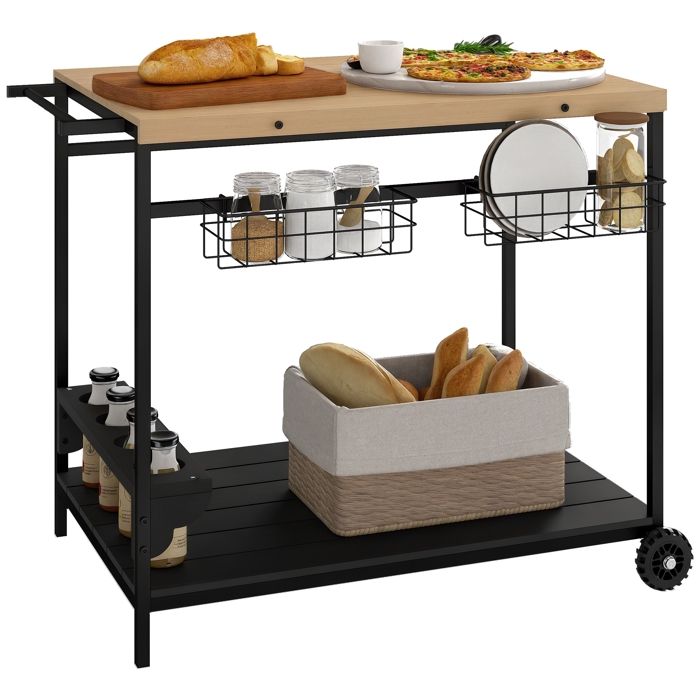 Outsunny - Desserte de jardin - Acier - 97.5x65x81cm - Bois naturel