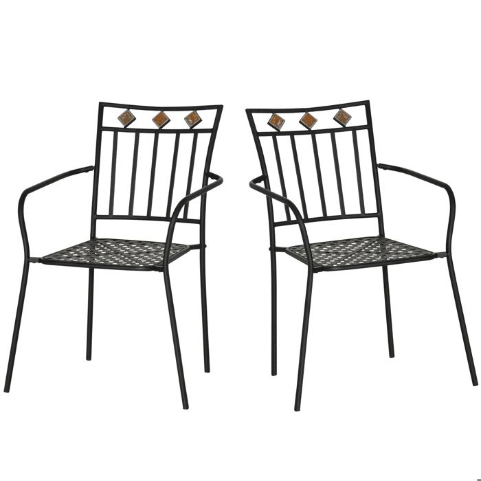2 Chaises Jardin Vintage En Métal - Motif Mosaïque Bleu - Pliantes Et Résistantes - Style Rétro