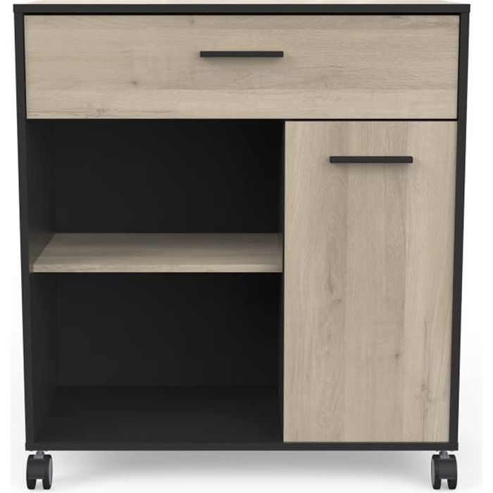 Desserte micro-ondes pour cuisine coloris chêne kronberg noir mat -Longueur 81 x Hauteur 90 30 x Profondeur 39 6 cm