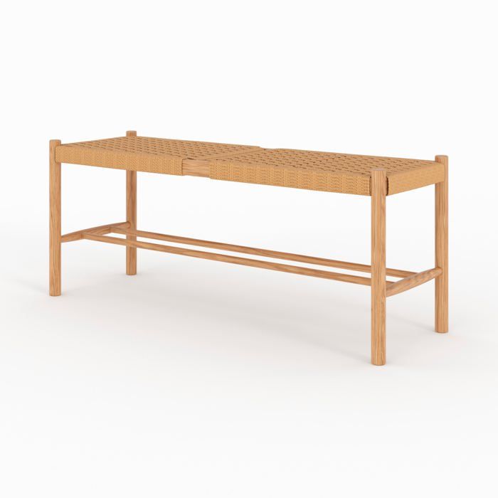 Banc 2 places en bois de chêne massif avec tressage - Kepler - Maison Pavane