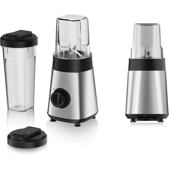 Bonana Blender Mixeur Smoothie Avec Deux Bols Inox Et Verre + Moulin D 5 Vitesses 3 En 1