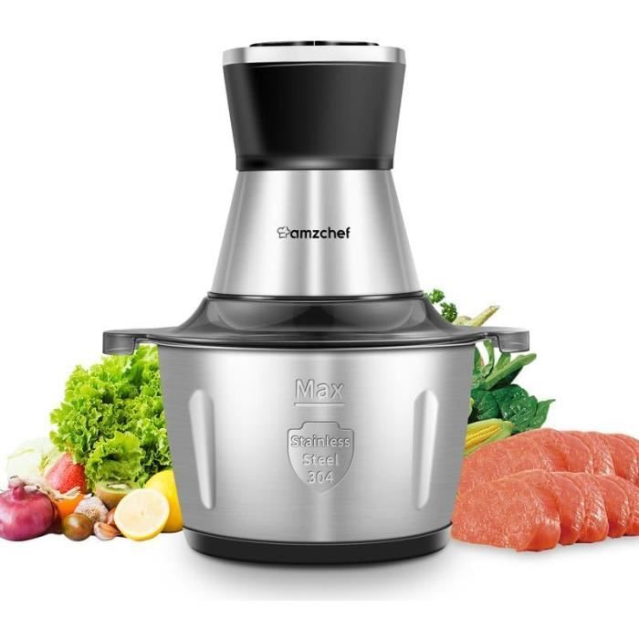 Hachoir Électrique Bear 300W – 0,6L + 2L Bols En Verre, 4 Lames Inox, 2 Vitesses, Pour Viande, Légumes, Fruits Secs, Bébé