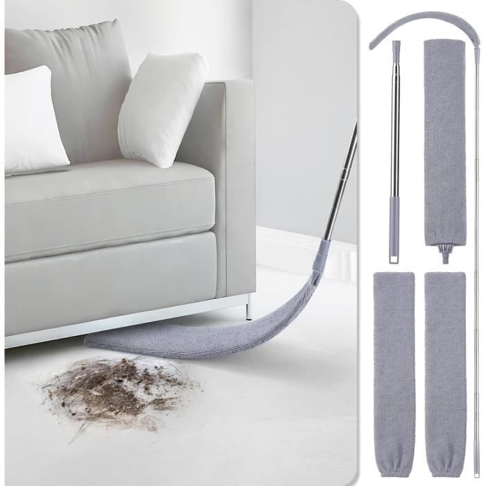 Plumeau Extensible Rétractable Microfibre – Nettoyeur Poussière 4 Chiffons Lavables, Manche Télescopique 2,5 M Pour Coins & Angles