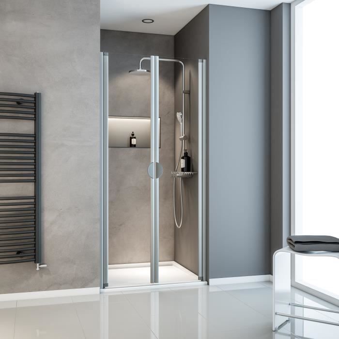 Schulte porte de douche 2 battants 100x180 cm porte de douche battante en niche verre 5 mm transparent alu-nature