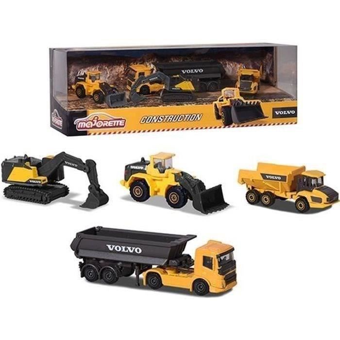 Coffret de 4 véhicules de chantier Volvo en métal reproductions à l'échelle 1/64ème - Majorette