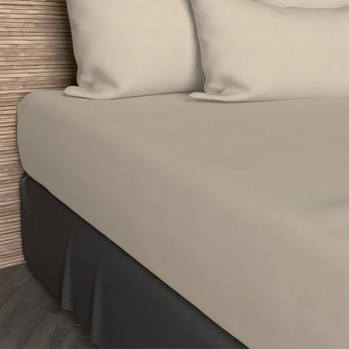 Drap housse uni en coton, matelas épais, Scenario Beige galet 140x200 cm