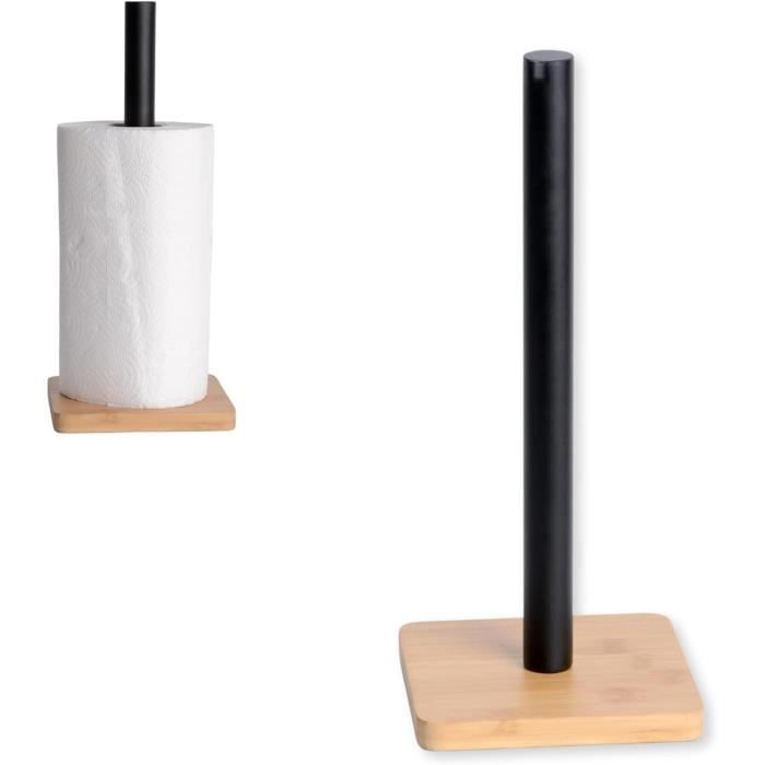 Porte Sopalin Sur Pied Kook Time - Métal Et Bambou, Noir Mat - Pour Cuisine