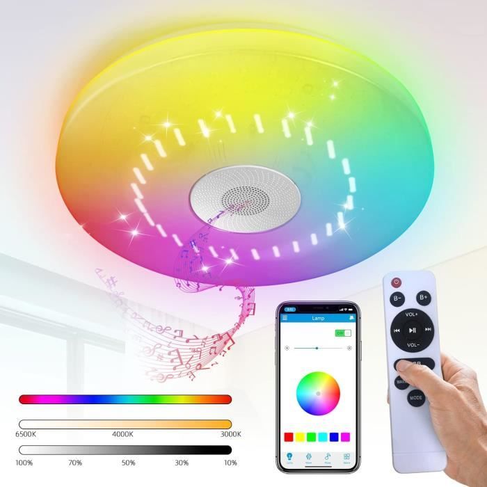 Plafonnier LED 30W Dimmable Avec Haut-Parleur Bluetooth RGB TOPBOS - Lumière Musicale Moderne Pour Chambre Et Salon