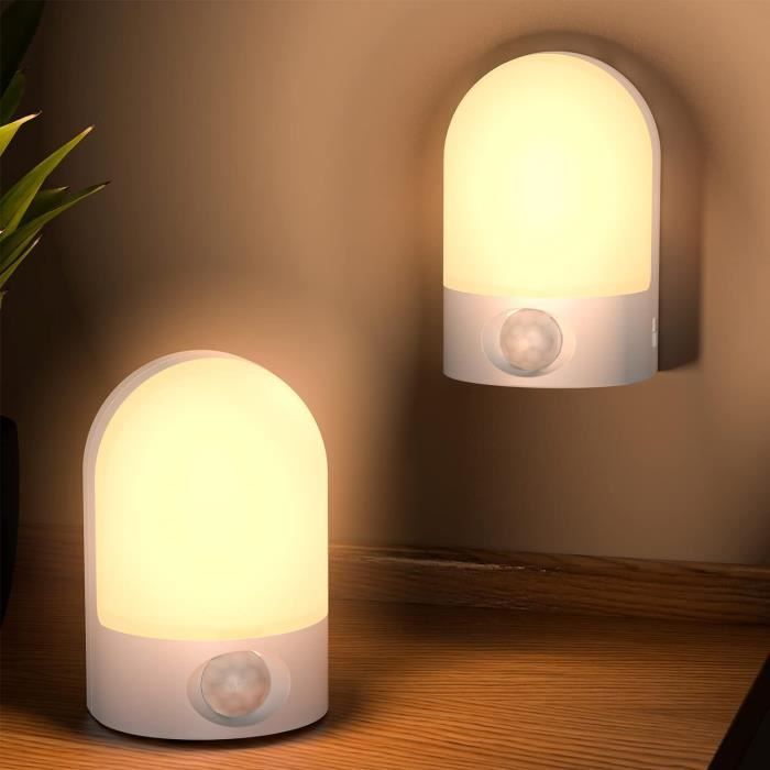 Veilleuse LED Pile [Lot De 2], Veilleuse Avec Détecteur De Mouvement, AUTO-ON-OFF, Veilleuse