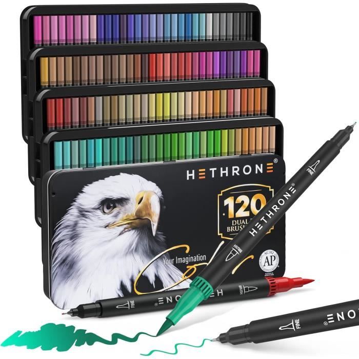 24 Feutres Double Pointe CRESZZLE - Pointe Pinceau Et Fine, Encre Base Eau, Pour Coloriage Adulte, Calligraphie