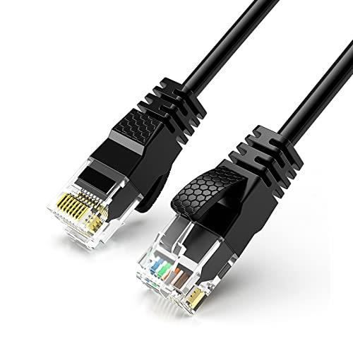 Câble Ethernet Plat Cat.7 10Gbps 2m - Blanc, Ultra Mince, Blindé - Pour Réseau Gigabit Haute Vitesse