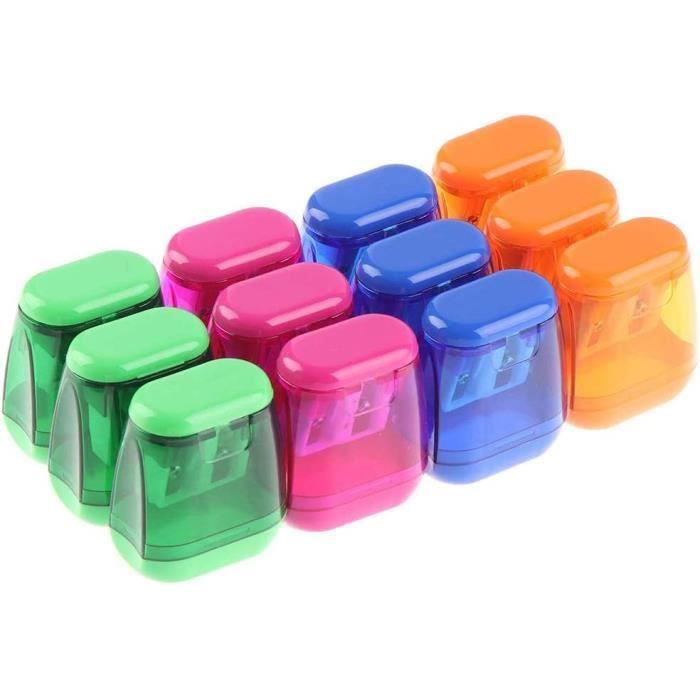 Lot De 12 Taille-crayons Manuels Doubles Trous - Avec Réservoir Transparent, Pour Crayons Standards Et Crayons De Couleur
