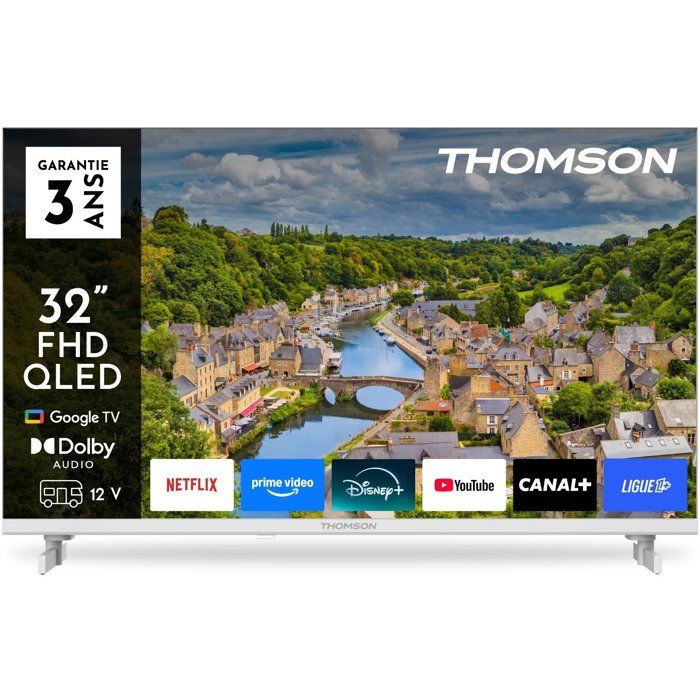 THOMSON  32FQG3S15CW - TV QLED 32 (80 cm) - Full HD 1920x1080 - Adaptateur 12V - Google TV - 3xHDMI 1.4 - WiFi