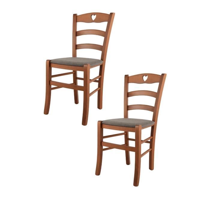 Tommychairs - Set 2 Chaises cuisine CUORE structure en bois de hêtre peindré cerisier assise en tissu couleur chevreuil