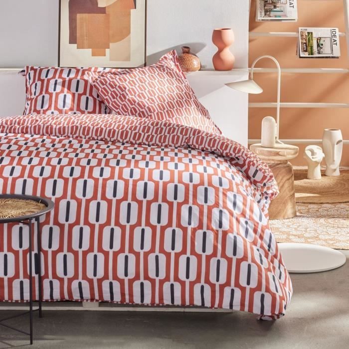 Parure Letto Matrimoniale TODAY Sunshine - 100% Cotone 57 Fili - Stampa Foglie Rosso/Bianco 220x240 Cm
