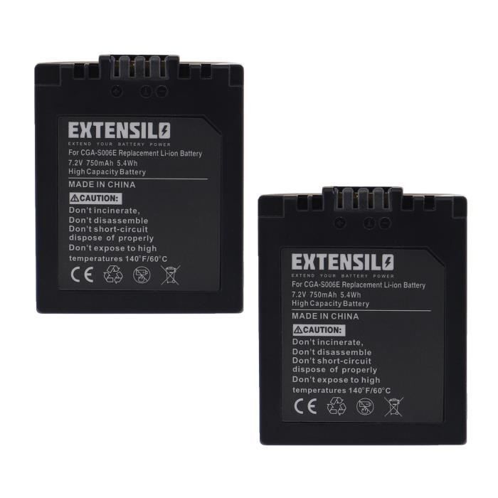 EXTENSILO 2x Batteries compatible avec Leica V-Lux 1 appareil photo, reflex numérique (750mAh, 7,2V, Li-ion)