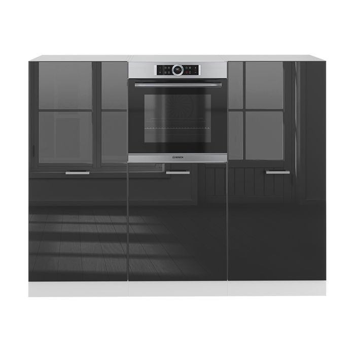 Vicco Bloc de cuisine R-Line, Noir brillant/Anthracite, 180cm sans PT