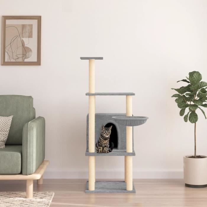 vidaXL Arbre à chat avec griffoirs en sisal gris clair 132 cm 171727