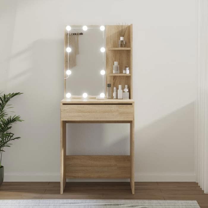 vidaXL Coiffeuse avec LED Table Cosmétique Meuble de Rangement Coiffeuse avec Miroir Meuble de Chambre à Coucher Intérieur 808831