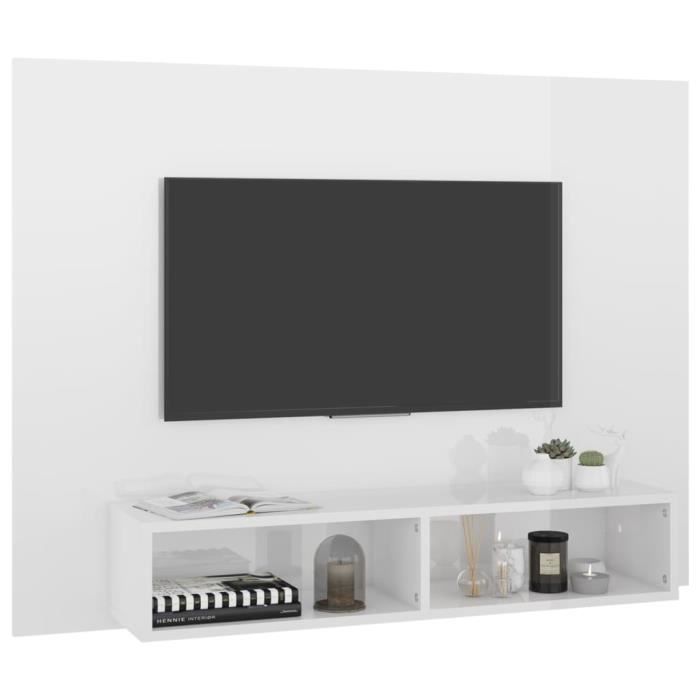 meuble tv mural blanc brillant 120x23,5x90 cm aggloméré - yosoo - 0f060801808275