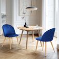 URBAN MEUBLE - Lot de 2 chaises à repas en velours bleu nuit - Style scandinave - pieds métal effet bois - 56*50*79cm-1