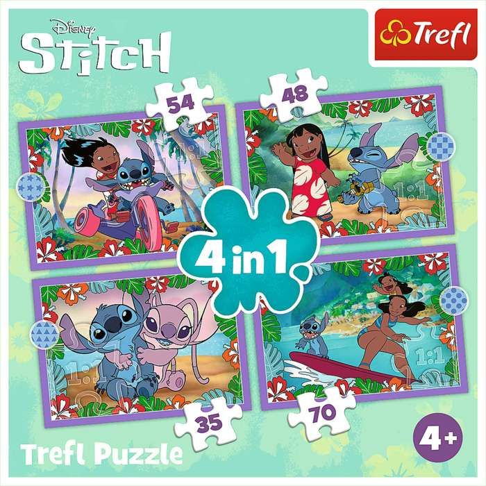 Puzzle 4 en 1 - TREFL - Crazy Day Lilo & Stitch - 35/48/54/70 pièces ...