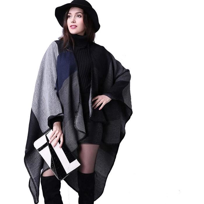 Poncho Châle Femme Élégant Châle Femme Epaisse Poncho Cape Réversible