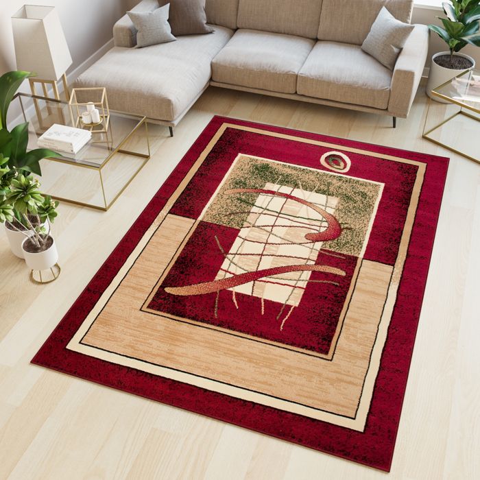VIMODA Trendy à Poils Ras Tapis Moderne Étoile Motif Moucheté En Rouge