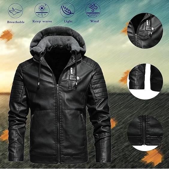 BLOUSON - PERFECTO - BOMBER Veste Hiver Homme Zippée Hiver Cuir Veste  Polaire Veste Cuir Doublé Et Épaisse Moto Décontracté Rouge