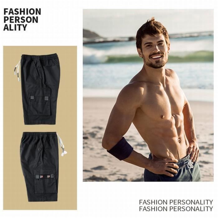 Short cargo d ete pour hommes Bermudes Pantacourt ample oversize en coton pantalon de jogging a poches multiples Beige Beige Cdiscount Pret a Porter