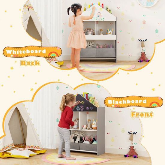 GOPLUS 4 en 1 Tableau Enfant avec Chaise, Table Enfant Tableau Blanc Magnétique Réglable avec Banc avec Télescope,Lancer d'Anneaux, Effaçable à Sec et Marqueurs 1-8 Ans
