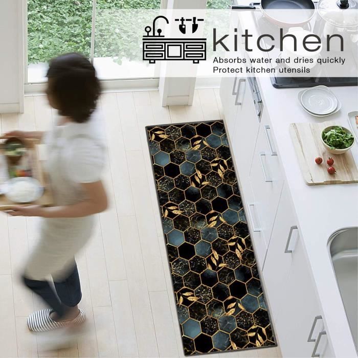 Tapis De Couloir Antidérapant 60x300cm - Lavable En Machine, Bleu Foncé, Pour Cuisine, Chambre, Bureau