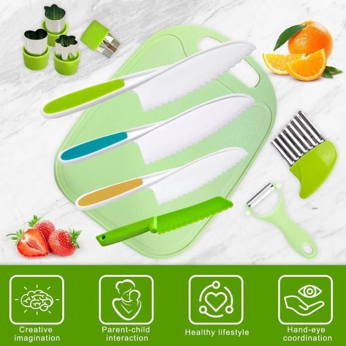 Set Ustensiles Cuisine Enfant LISIGOO - 10 Pièces Dont Couteaux Sécurité - Montessori - Sans BPA - Pour Petits Chefs