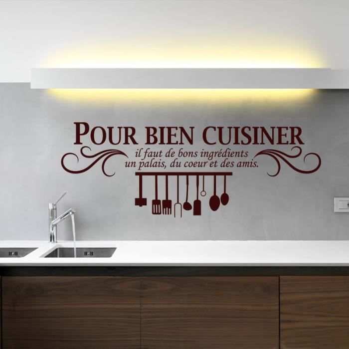 Autocollant Mural Cuisine - Citation 'Le Bonheur Est Fait Maison' - Décor Vinyle Noir 59x30 Cm