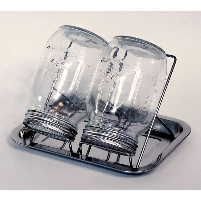 Kit 2 Germoirs En Verre 950 Ml Avec Couvercles Inox Et Support - Pour Faire Germer Graines Maison