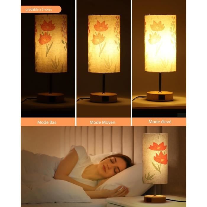 Lampe de Chevet Tactile, YANSION 2pcs Dimmable Lampe de Chevet Chambre avec  Ports Charge USB, 3 Températures de Couleur LED Lampes - Cdiscount Maison