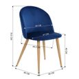 URBAN MEUBLE - Lot de 2 chaises à repas en velours bleu nuit - Style scandinave - pieds métal effet bois - 56*50*79cm-3