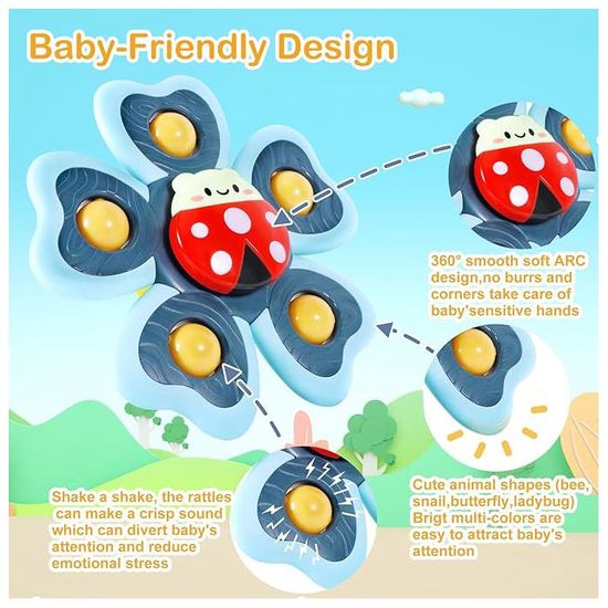 Toupie à ventouse pour bébé, coccinelle, abeille, escargot, papillon Toupie à ventouse pour bébé, coccinelle, abeille, escargot, papillon