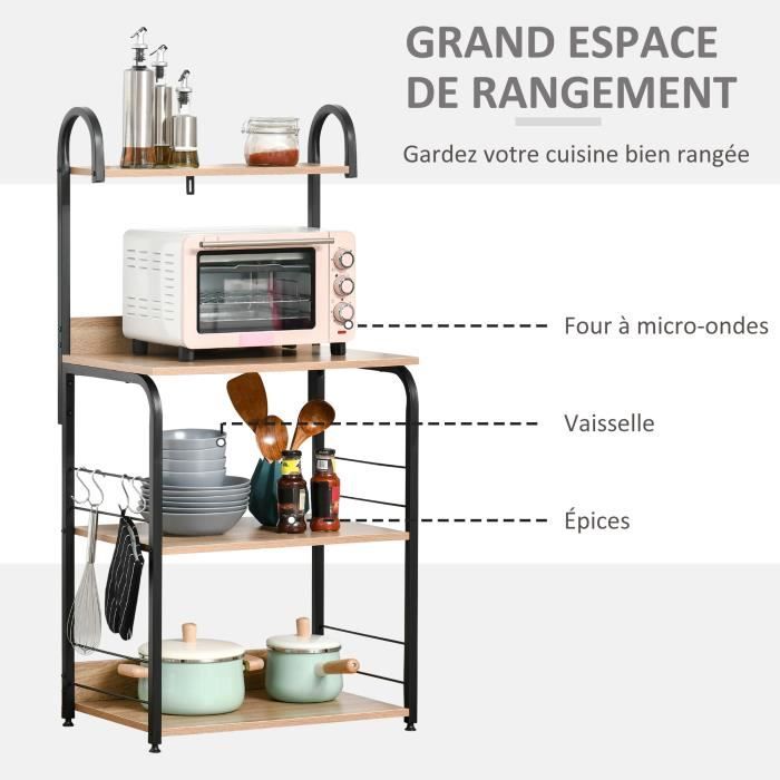 Etagère support pour micro-onde étagère rangement de cuisine +3 crochets  (Blanc) - Accessoire de cuisine - Achat & prix