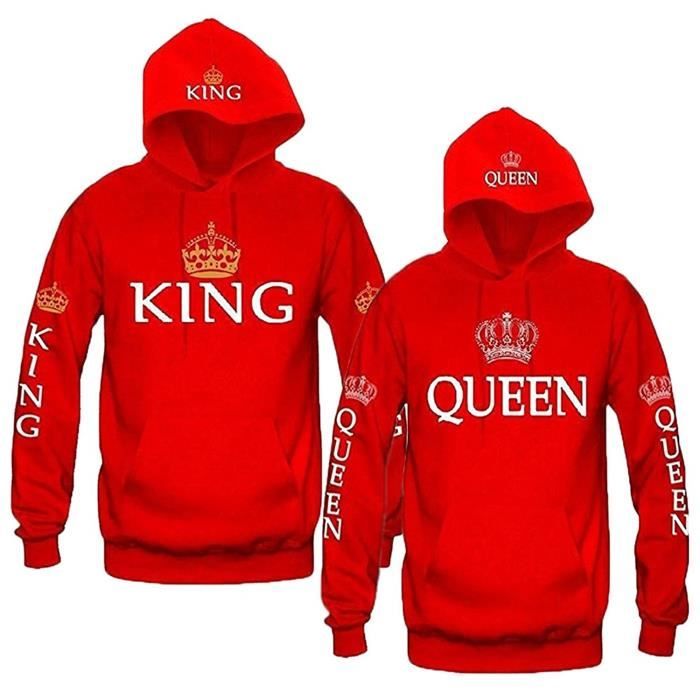 Minetom Couples Hommes Femme Sweat a Capuche Couronne KING QUEEN Impression Manches Longues Hooded Sweatshirt Pull Hoodie Tops Rouge Cdiscount Pret a Porter