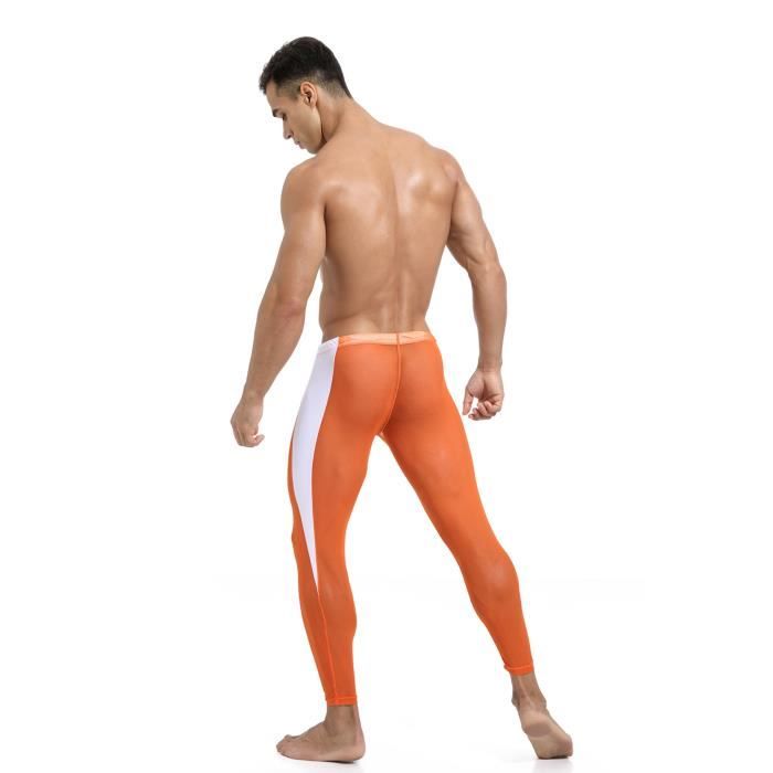 Leggings Homme Sport - Pantalon De Compression Pour Course, Basket, Fitness | Respirant, Anti-Transpiration, Taille Orange L