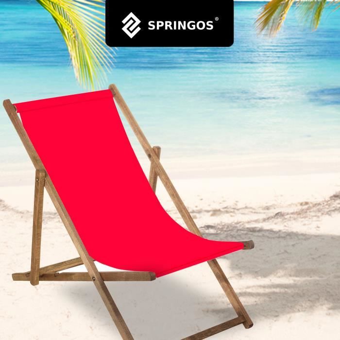 Chaise Longue Pliable DreamRoots En Bois De Hêtre - Transat De Jardin Et Plage - Toile Lavable - Poids Max 130 Kg