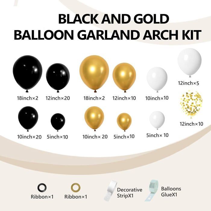 Kit D'Arche De Ballons Noirs Et Dorés, 119 Paquets De 45,7 Cm, 30,5 Cm