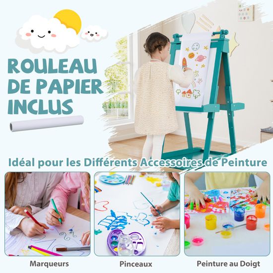 COSTWAY Chevalet Double Face Enfant – Tableau Magnétique Et Noir, Hauteur Réglable, Rouleau Papier Inclus, Pliable – Dès 3 Ans