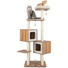 GOPLUS Arbre à Chat 163 CM en Bois, 6 Niveaux, avec Plateformes, Condos, Coussins Confortables, Poteaux en Sisal, Boules, Naturel