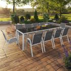 IDMARKET Salon de jardin MADRID table 240 CM et 10 chaises empilables blanc et gris
