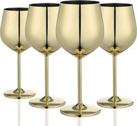 verres à vin doré Set de 4, 540 ml verre à vin en acier inoxydable, verre a vin incassable Pour extérieur,camping et piscine (or)