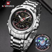 NAVIFORCE Watches Montre-bracelet à quartz de sport numérique avec alarme analogique de luxe pour homme - Montre homme - Argent