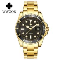 WWOOR hommes montres 2020 luxe or noir Quartz montre de plongée homme Top marque étanche Date montre de sport