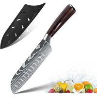Couteau de Damas de Santoku, Couteau Japonais Professionnel,Lame de 18 cm Couteaux de Cuisine, Ergonomique Handle